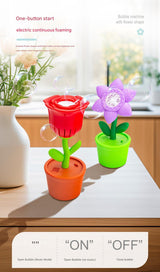 Electric Flower Bubble Machine with Music - Rechargeable, 10-Hole Output(Pink) - Front View