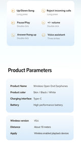 Open-Ear TWS Wireless Earbuds with HIFI Sound & LED Display - Dolby Surround(Skin color) - Close-Up Angle