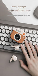 Retro Camera Style TWS Earbuds - Bluetooth 5.4, ENC, Low Latency Gaming(orange) - 45-Degree Angle