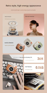 Retro Camera Style TWS Earbuds - Bluetooth 5.4, ENC, Low Latency Gaming(Green) - Side View