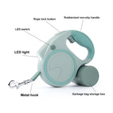 Blue and White 3M Retractable Dog Leash - Built-in LED Light (No Batteries) and Bag Holder - Front View