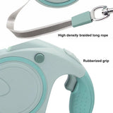 Blue and White 3M Retractable Dog Leash - Built-in LED Light (No Batteries) and Bag Holder - Top-Down View
