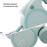 Blue and White 3M Retractable Dog Leash - Built-in LED Light (No Batteries) and Bag Holder - 45-Degree Angle