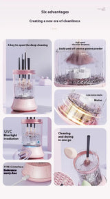 Pink Electric Makeup Brush Cleaner & Dryer Machine - Automatic Spinner Tool (Plug-in model) - Side View