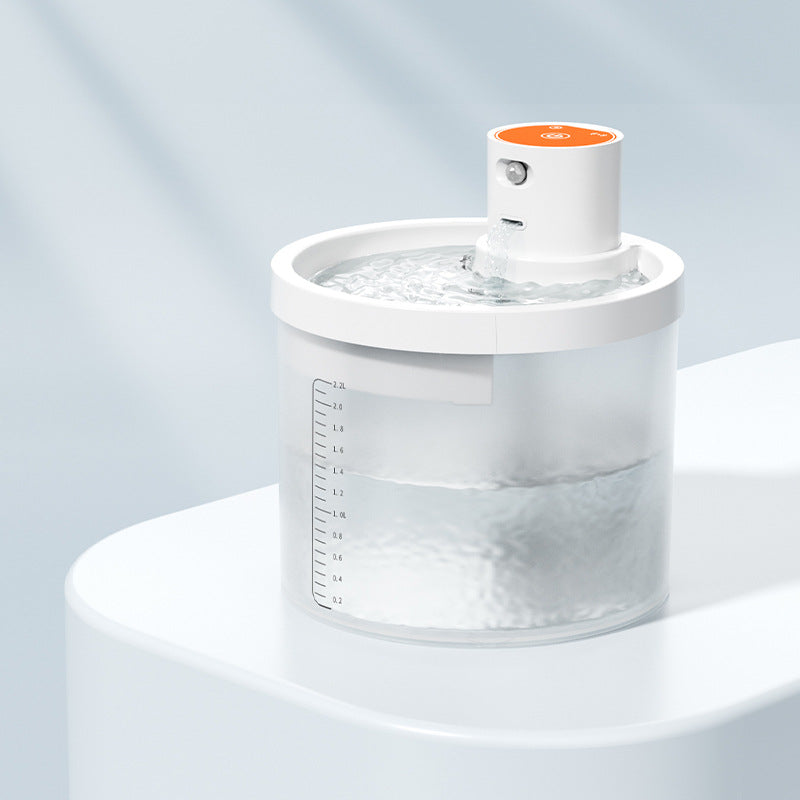 Orange Wireless Automatic Pet Water Fountain - 2.2L Motion Sensor Dispenser