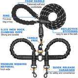 Purple Pet Double-Ended Rope + 1.5M Leash - Easy to walk two dogs, tangle-free design