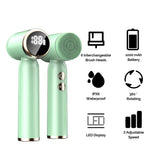 White 6-in-1 Electric Facial Cleansing Brush Set - Rechargeable & Waterproof - Side View