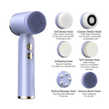 Purple 6-in-1 Electric Facial Cleansing Brush Set - Rechargeable & Waterproof