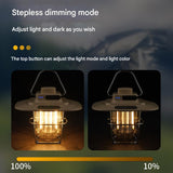 Beige Vintage LED Camping Lantern - Rechargeable, Stepless Dimming, Power Bank - Top-Down View