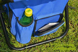 Blue Insulated Cooler Backpack Chair - Foldable Stool for Picnics & BBQ - Front View