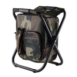 Camouflage Insulated Cooler Backpack Chair - Foldable Stool for Picnics & BBQ - Front View