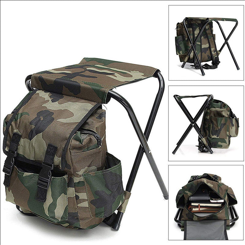 Folding Camo Backpack Stool - Portable Chair for Camping & Fishing