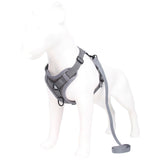 Grey Reflective Mesh Dog Harness and Leash Set - Adjustable No-Pull Vest - L - Front View