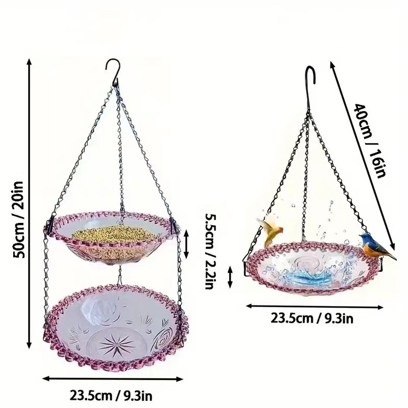 Grey Easy Clean Hanging Bird Feeder - Double Layer Durable Plastic Design for Patios