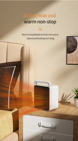White Mini Table Heater - with tip-over and overheating protection, suitable for office and home - Side View