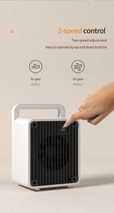 White Mini Table Heater - with tip-over and overheating protection, suitable for office and home - Rear View