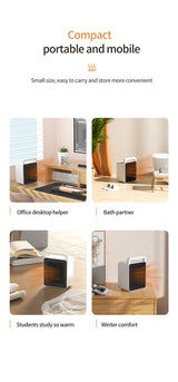 White Mini Table Heater - with tip-over and overheating protection, suitable for office and home - Close-Up Angle