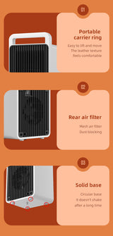 White Mini Table Heater - with tip-over and overheating protection, suitable for office and home - Low Angle