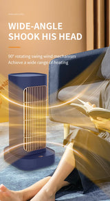 White Portable Electric Heater with Oscillation & Tip-Over Protection- 2 Heat Settings, Mini Tower - Top-Down View