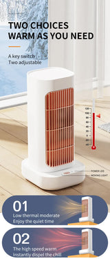 White Portable Electric Heater with Oscillation & Tip-Over Protection- 2 Heat Settings, Mini Tower - 45-Degree Angle