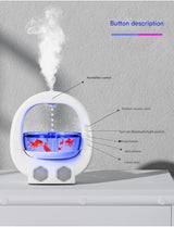 Black 3-in-1 Anti-Gravity Water Drop Humidifier with Bluetooth Speaker & LED Fish Tank Light - Close-Up Angle