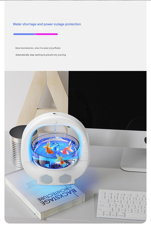 Black 3-in-1 Anti-Gravity Water Drop Humidifier with Bluetooth Speaker & LED Fish Tank Light