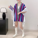 Blue Black Women's printed knitted cardigan cape with ruffled sleeves (Style 6)
