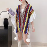 Brown Women's printed knitted cardigan cape with ruffled sleeves (Style 4)
