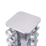 Modern stainless steel rounded corner rotating spice rack with 16 empty glass jars (88 ml each) - Front View