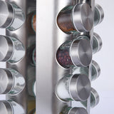 Modern stainless steel rounded corner rotating spice rack with 16 empty glass jars (88 ml each) - Side View