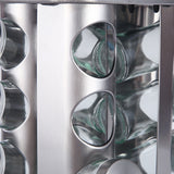 Modern stainless steel rounded corner rotating spice rack with 16 empty glass jars (88 ml each) - Top-Down View
