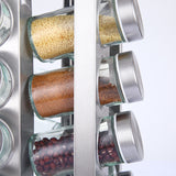 Modern stainless steel square spice revolving rack with 16 (88 ml each) empty glass jars - Side View