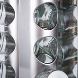 Modern stainless steel round-top rotating spice rack with 16 empty glass jars (88 ml each) - Side View