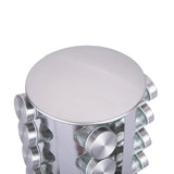 Modern stainless steel round-top rotating spice rack with 16 empty glass jars (88 ml each) - 45-Degree Angle