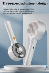 Pink Rechargeable Pet Grooming Brush with UVC Sterilizer & Mist Spray - 45-Degree Angle