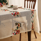 Embroidered Christmas Tablecloth - Embroidered Santa Claus, Reindeer (140*240cm) - Front View