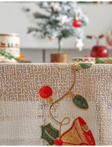 Embroidered Christmas Tablecloth - Embroidered Bells & Holly Design (140*305cm) - Side View