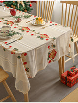 Embroidered Christmas Tablecloth - Embroidered Bells & Holly Design (140*305cm) - 45-Degree Angle