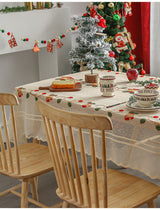 Embroidered Christmas Tablecloth - Embroidered Bells & Holly Design (140*305cm) - Rear View