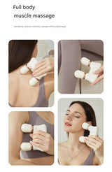 White Portable Dual Head Mini Massager - 5 Modes, Quiet Operation, USB-C Rechargeable - Rear View