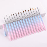 Professional Nail Art Brush Kit (15pcs) - Gradient Handles Manicure Tools - Rear View