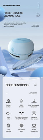 Blue Cordless Tabletop Crumb Sweeper - USB Rechargeable Mini Vacuum for Desk