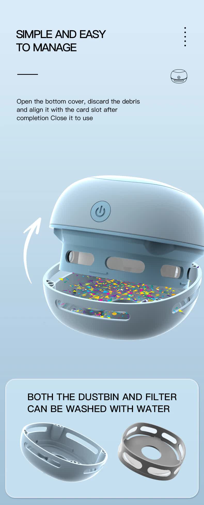 Blue Cordless Tabletop Crumb Sweeper - USB Rechargeable Mini Vacuum for Desk