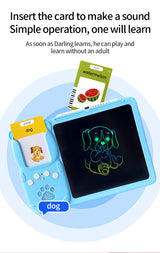Blue (112 cards, pure English) Kids Interactive Early Education Toy: Combination Card Reader & LCD Drawing Board for Toddlers - Top-Down View