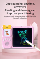 Pink (112 cards, pure English) Kids Interactive Early Education Toy: Combination Card Reader & LCD Drawing Board for Toddlers - 45-Degree Angle