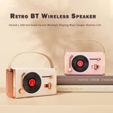 Pink Retro Record Player Style Bluetooth Speaker - Portable Wireless Turntable Design Audio