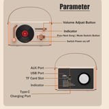 Blue Retro Record Player Style Bluetooth Speaker - Portable Wireless Turntable Design Audio - Front View