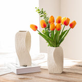 White Abstract Twisted Ceramic Vase - Artistic Minimalist Flower Holder for Home Decor (20x10x10cm) - Front View