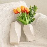 White Abstract Twisted Ceramic Vase - Artistic Minimalist Flower Holder for Home Decor (20x10x10cm) - Side View