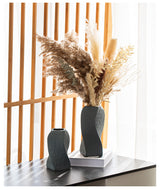 Grey Abstract Twisted Ceramic Vase - Artistic Minimalist Flower Holder for Home Decor (20x10x10cm) - Side View